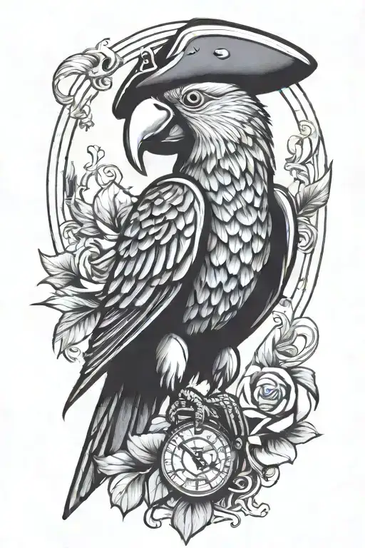 Long Body Sailor Jerry Style Parrot With Pirate Hat