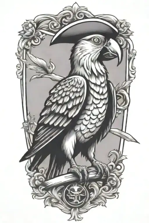 Long Body Sailor Jerry Style Parrot With Pirate Hat