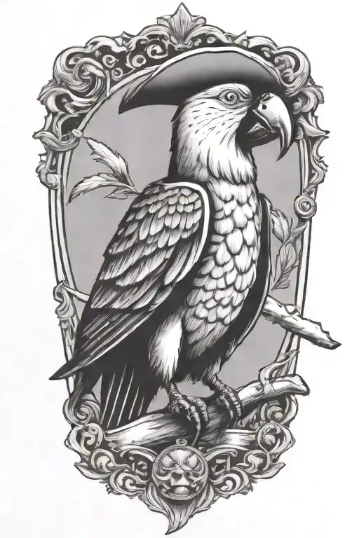 Long Body Sailor Jerry Style Parrot With Pirate Hat