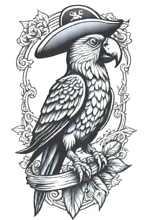 Long Body Sailor Jerry Style Parrot With Pirate Hat