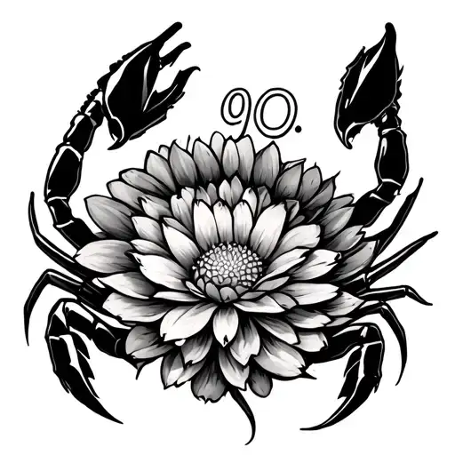 A Scorpion With A Chrysanthemum Flower Blooming And A Number 9