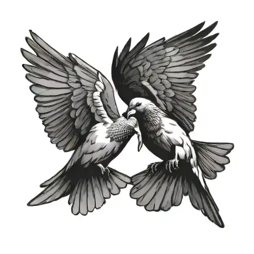 Two Pigeons Flying Towards Eachother