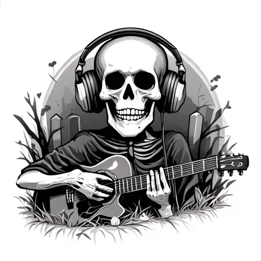 Skeleton Listening To Music In Cemetery