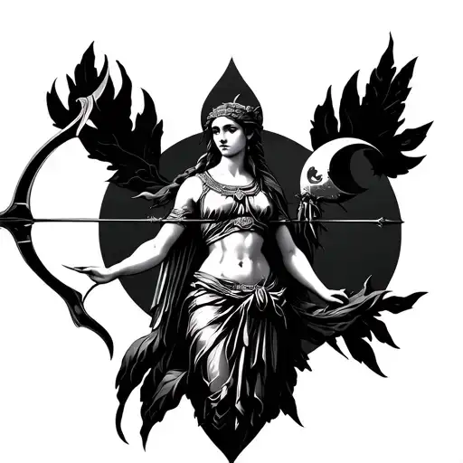 Artemis Painted In The 1500S With Her Bow And Moon