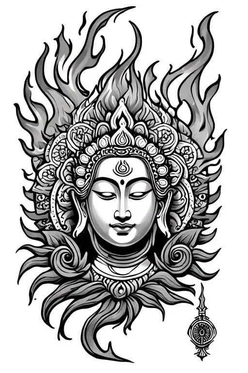 Buddhist Inspired With Mandala And Fire Flames And Vajra