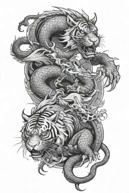 Dragon And Tiger And Samurai Warrior