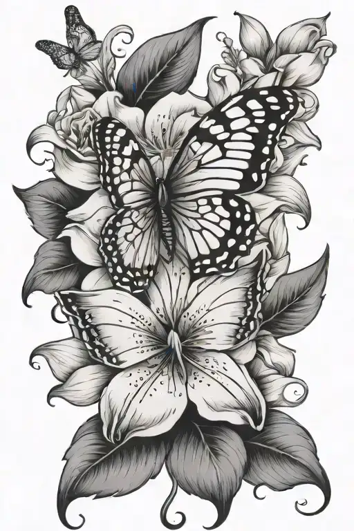 Lily Roses Butterfly Surrounded