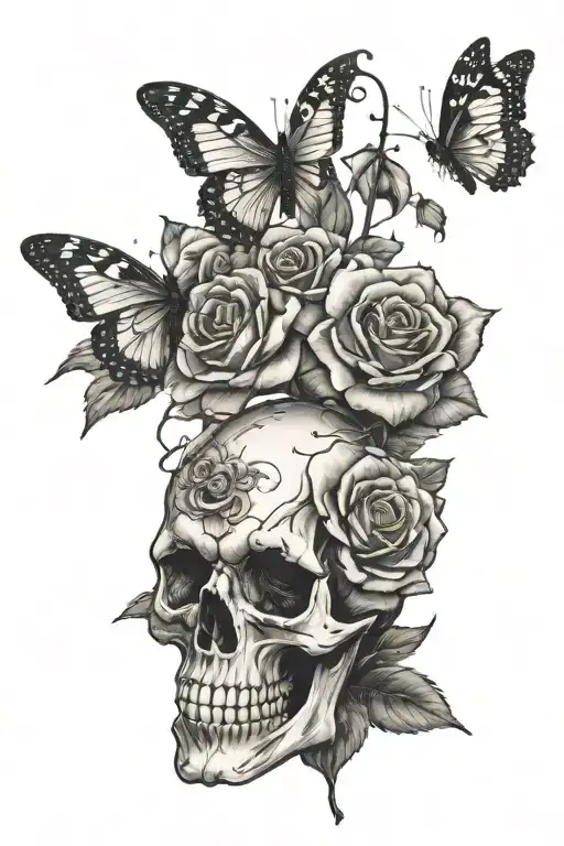 Roses Skull Butterfly's Qith Flower Stem
