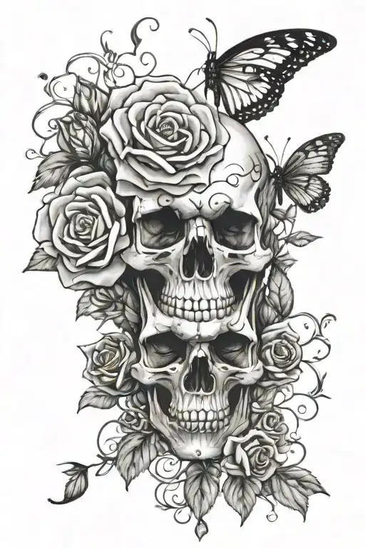Roses Skull Butterfly's With Flower Stem Half Armsleevee