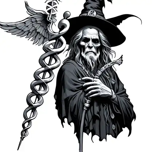 Witch Doctor Hold Medical Caduceus Staff