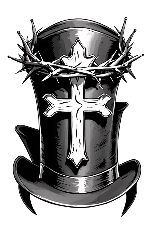 Cross With Crown Of Thorns On Top Hat