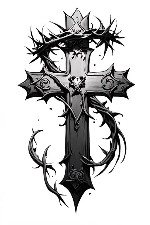 Cross With Crown Of Thorns On Top