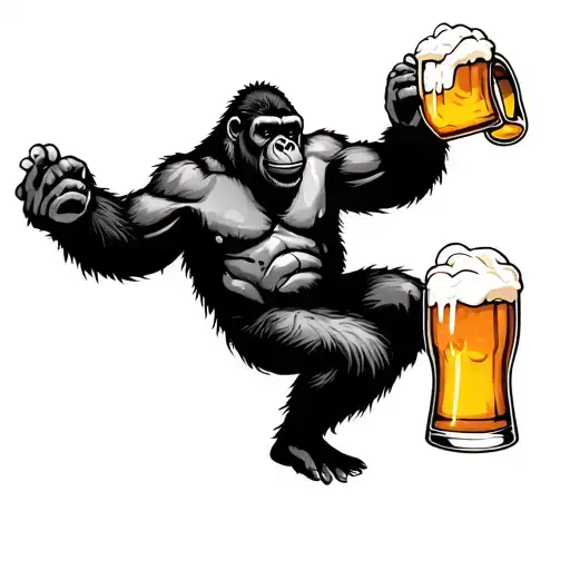 Gorilla Shotgunning A Beer On One Knee