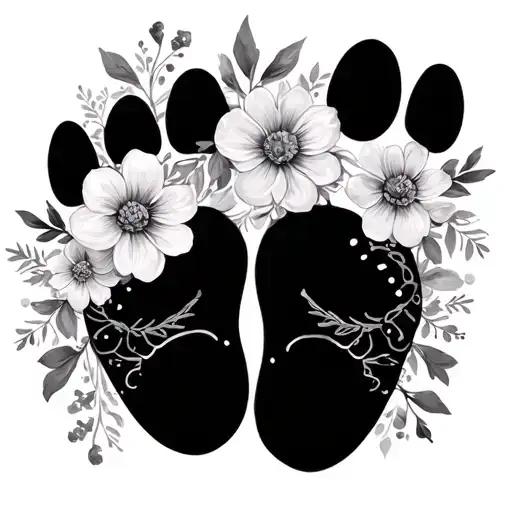 Baby Footprint And Dog Footprint With Flowers