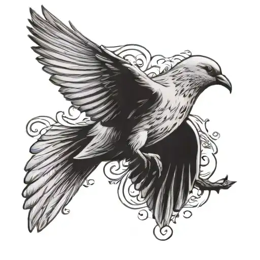 Dove And Raven Flying