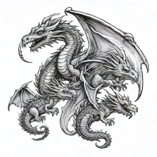 3 Baby Dragons Flying Round Chasing Eachother With 1 Mother Dragon Looking Over Them