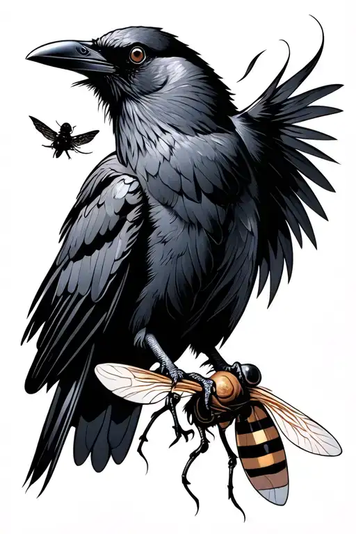 Crow With Fly In Japanese