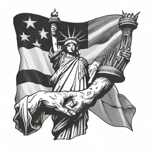 Statue Of Liberty W Soldier Holding Hands