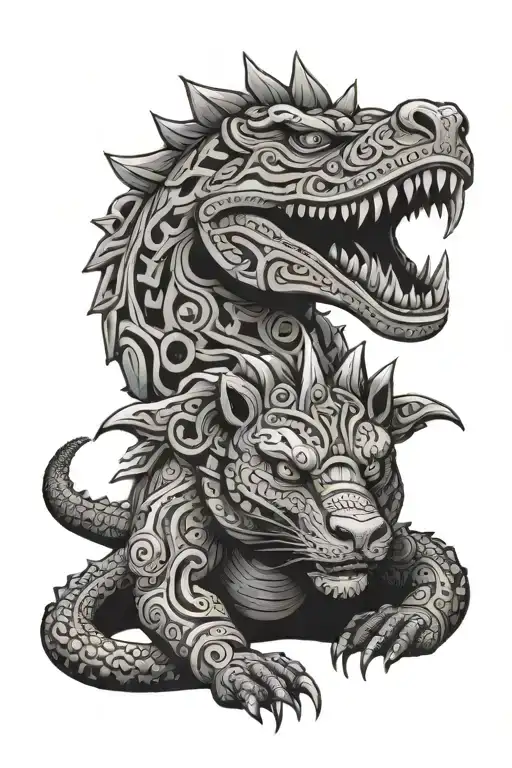 Aztec Framed Crocodile And Panther
