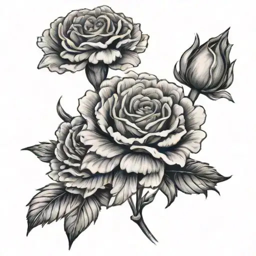 A Carnation Head With Two Rose Heads Either Side