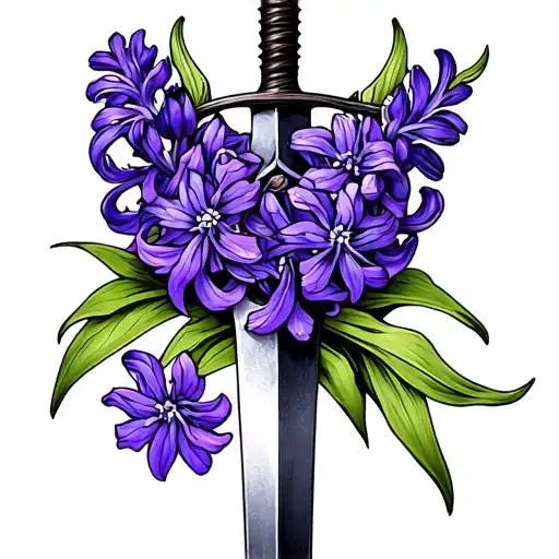 Purple Hyacinth Coiling Around A Dagger Intertwined