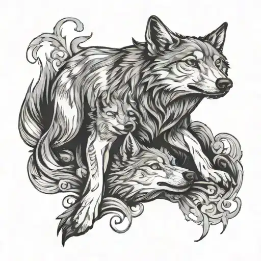 She-wolf With A Wolf Cub