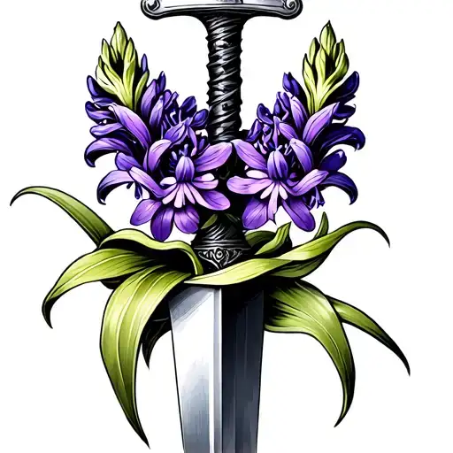 Purple Hyacinth Coiling Around A Dagger Wrapped