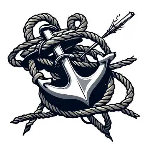 Navy Anker With Rope Turning Into A Needle And Thread