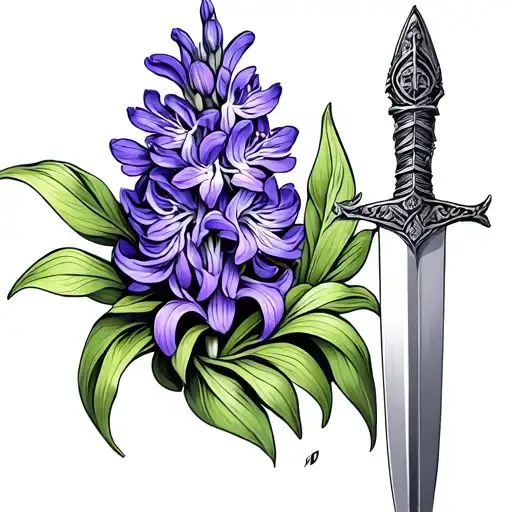 Purple Hyacinth Coiling Around A Dagger Intertwined