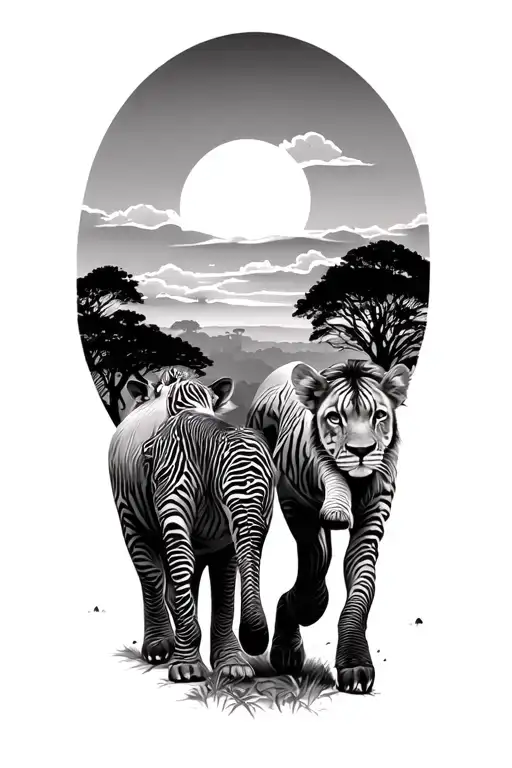 Safari Animals Walking In Sunset