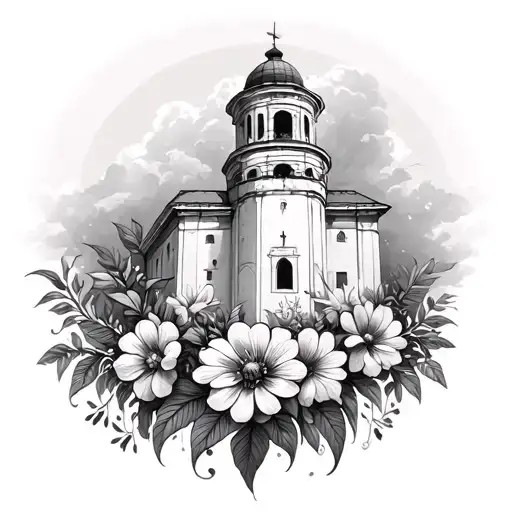 Salonica White Tower Surrounded By Flowers