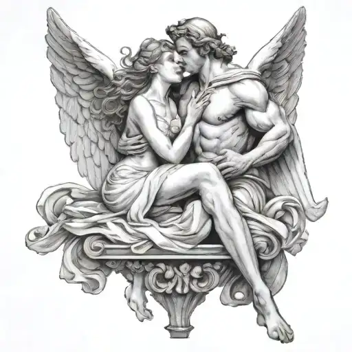 Greek Muscular Male Angel Holding Delicate Woman Simple