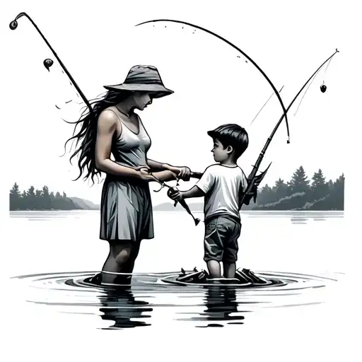Mom And Son Fishing