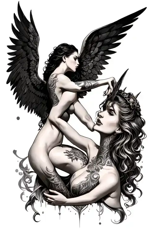 Sexy Angels Demons Fighting Neck