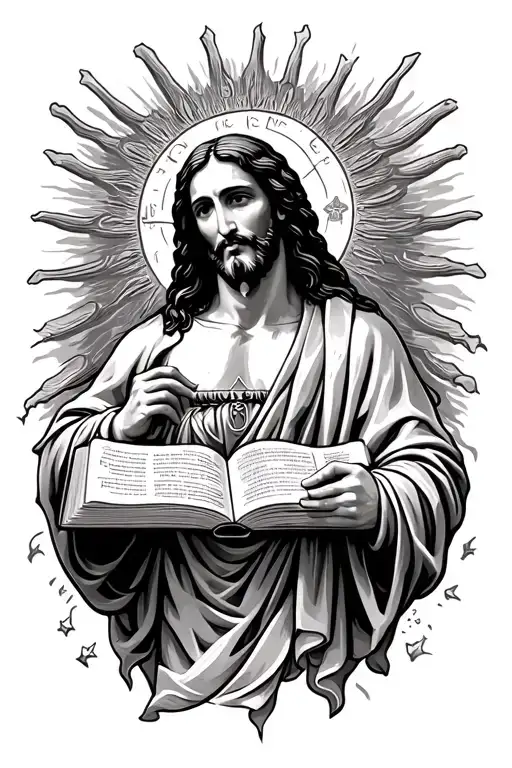 Jesus Holding Open Book Surrounded