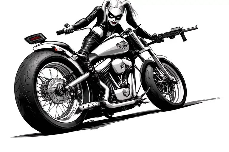 Harley Quinn Riding Harley Davidson Motercycle With Machine Gun