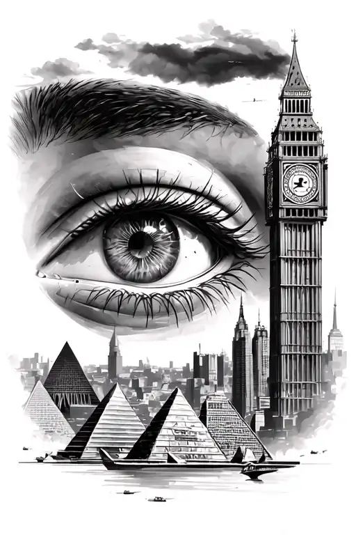 757 Airplane Big Ben London Eye Pyramids Of Giza New York City