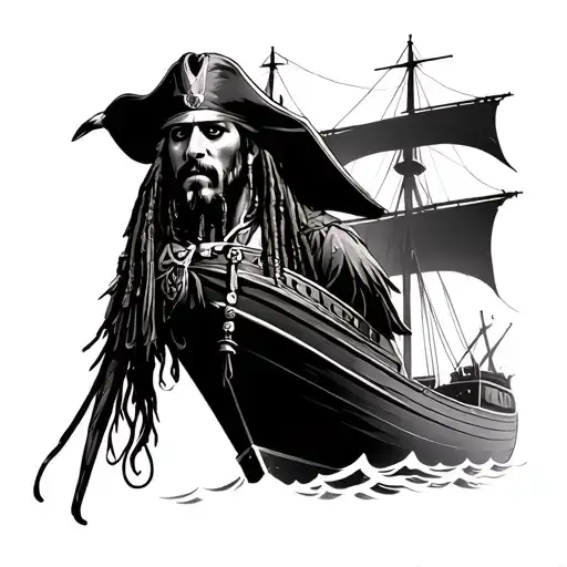 Jack Sparrow Arriving At Port On Siking Ship Sailing