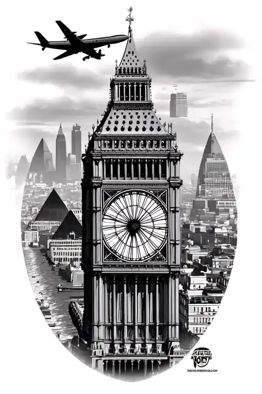 757 Airplane Big Ben London Eye Farris Wheel Pyramids Of Giza New York City