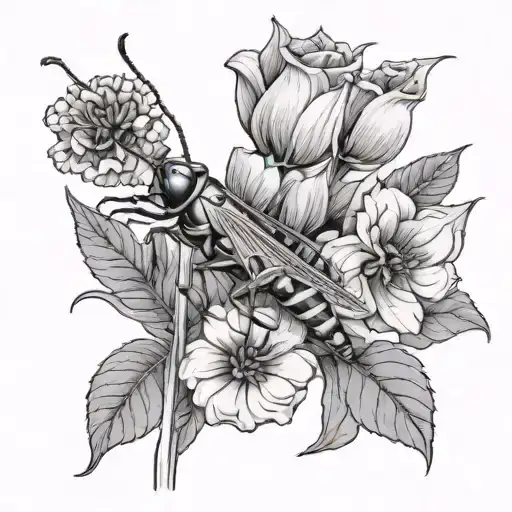 Line Work Grasshopper On Flower