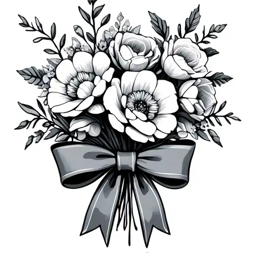 Flower Bouquet With Bow Minamilist