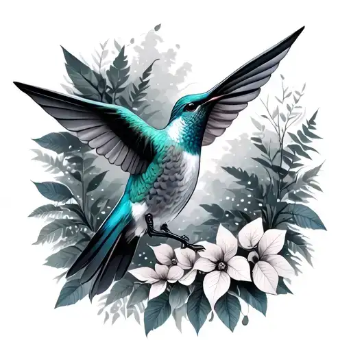 Feminine Hummingbird In Forest Scene Set