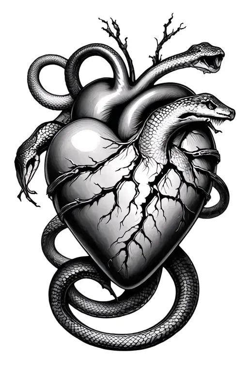 A Broken Heart With A Snake Wrapped Around It