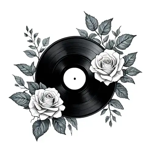Round Vinyl Record And Roses Blooming