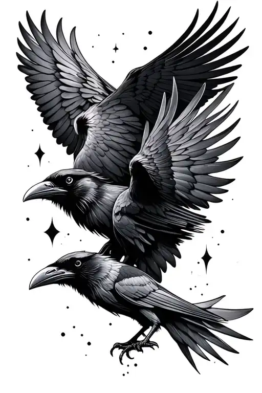 Two Ravens In The Background
