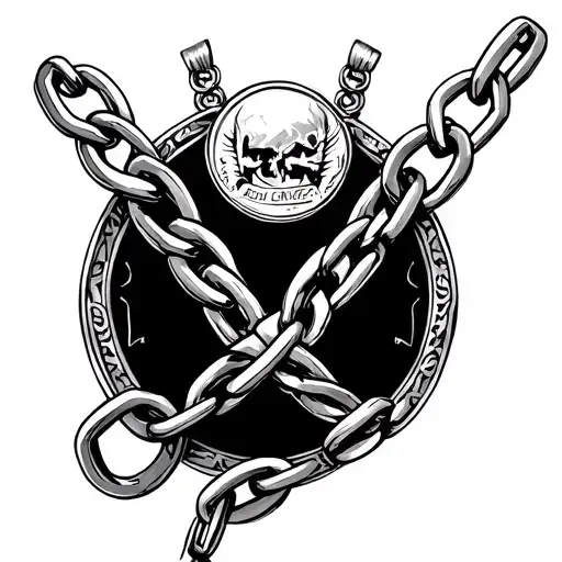 Tattoo In The Form Of A Chain From The Elbow To Kesty At The End Of The Yanix Medal