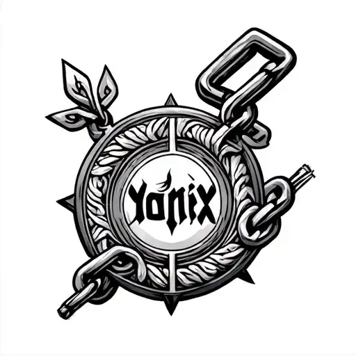 Tattoo In The Form Of Njyrjq Chain From The Elbow To Kesty At The End Of The Yanix Medal
