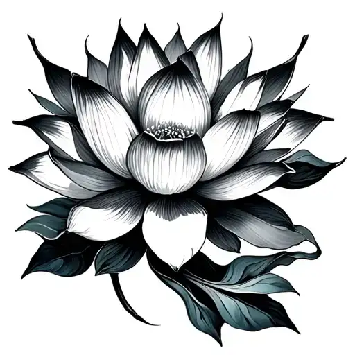Between Breast Tattoo Black Ink Lotus Flower