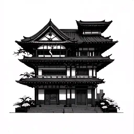 Japanese Building With Spider Lillies And Tokyo Ghoul Anime