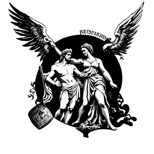 Greek Mythology Arm Sleeve With Zeus Posideon And Athena Holding A Sheild With Medua On It
